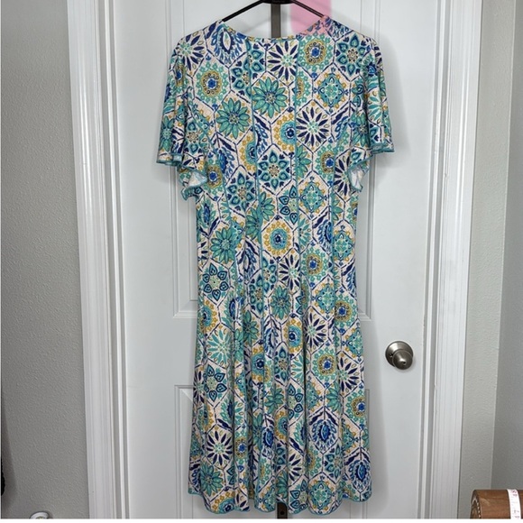 Women’s Floral Tile Patterned Dress in Blue and Yellow - Picture 3 of 3